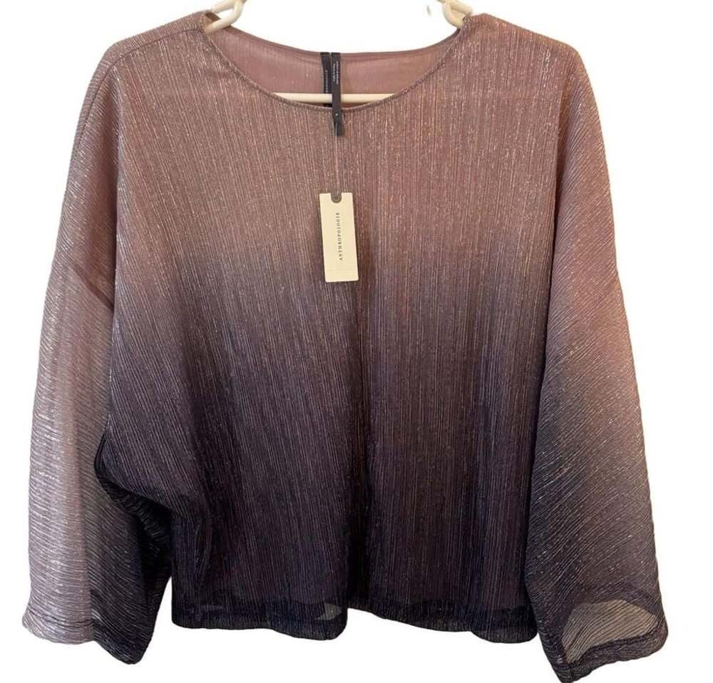 Anthropologie Serena Plisse Metallic Ombre Blouse Size S